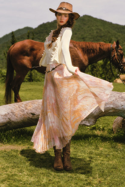 Custom High Drape Printed Pleated Skirt