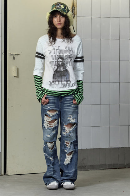 Funny Graffiti Striped Long Sleeve T-shirt