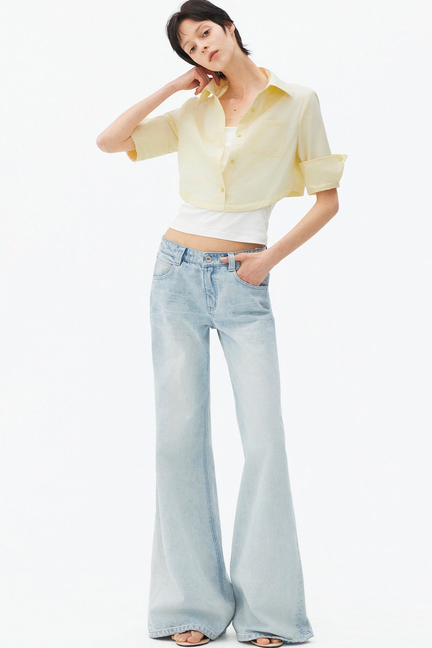 Light Blue Wide-Leg Denim Pants
