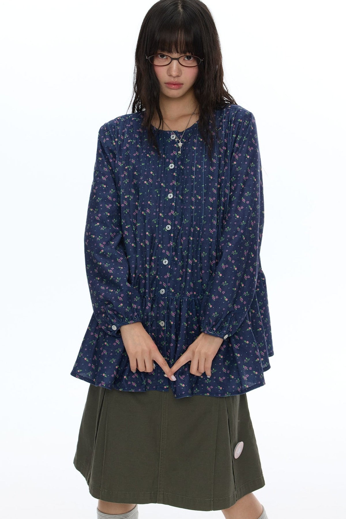 Floral Lantern Sleeve Shirt Dress