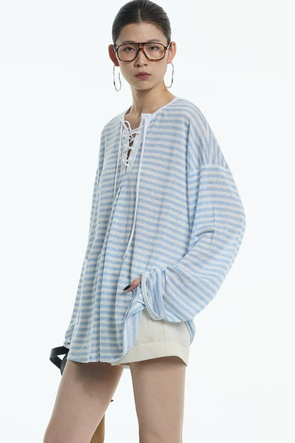 Navy Blue Tie-Neck Lyocell Top
