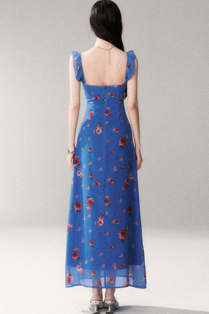 Abito estivo blu con rose