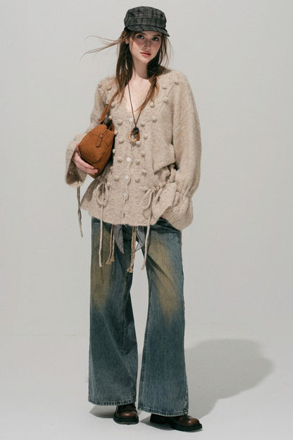 Loose Crochet V-Neck Cardigan