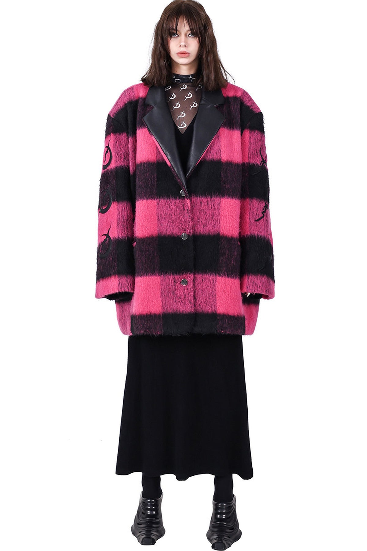 Black Pink Plaid Oversized Blazer