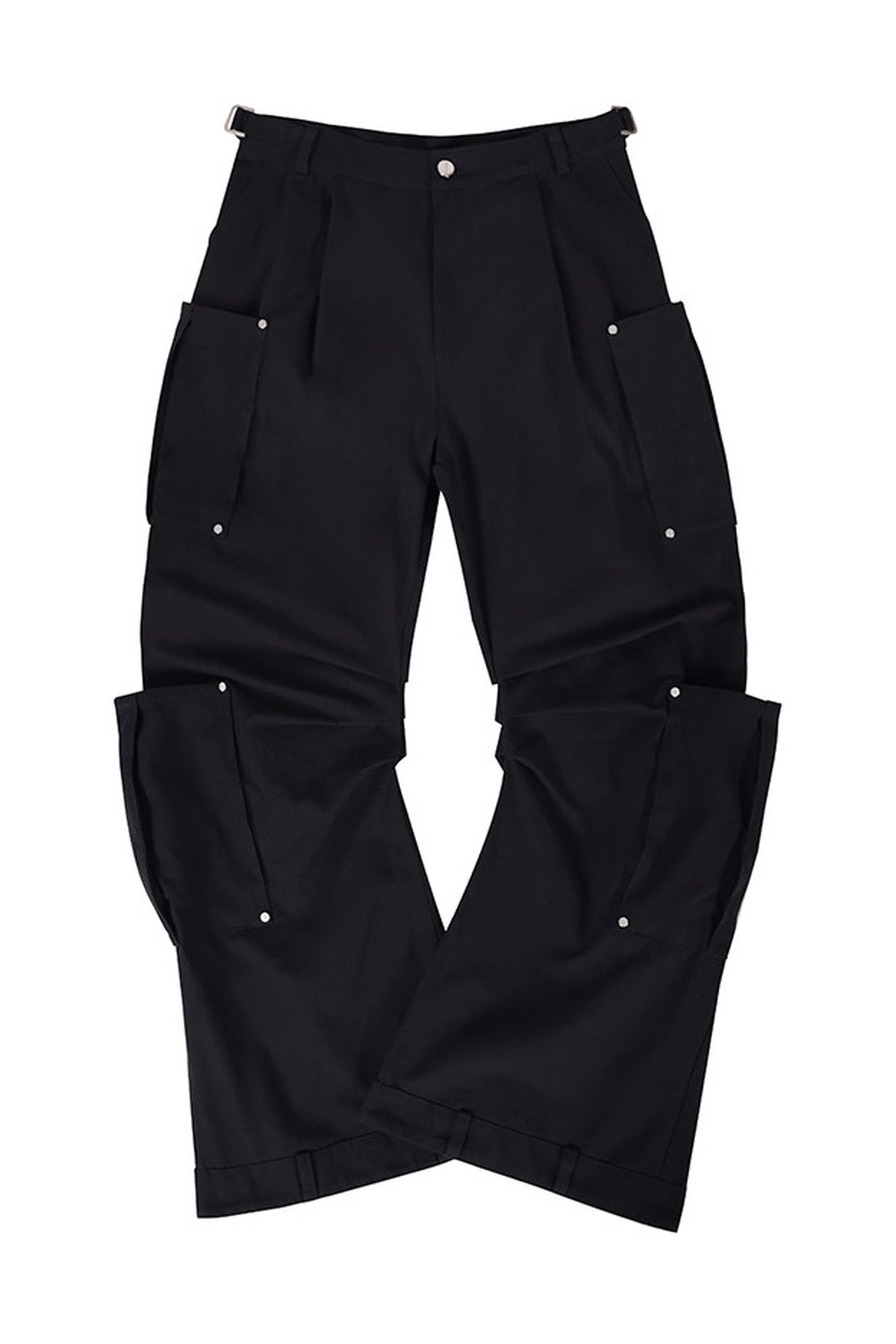Structured Pocket Flared Waist Adjustable Pants