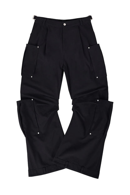 Structured Pocket Flared Waist Adjustable Pants