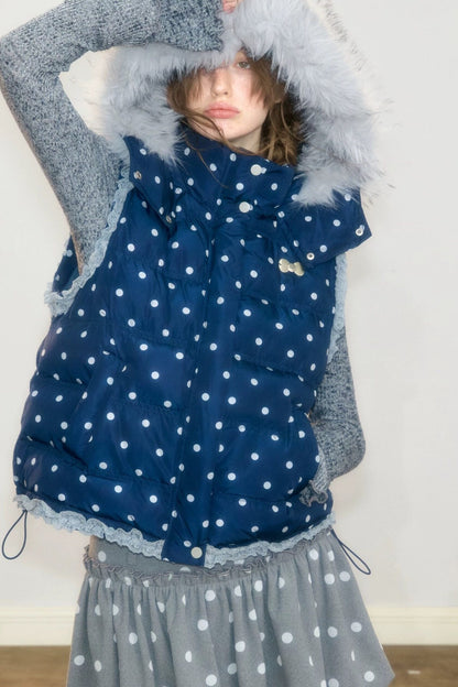 Polka Dot Hooded Down Vest