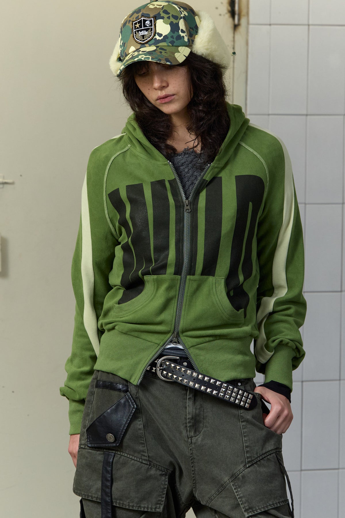 Letter Print Color-Block Hooded Jacket