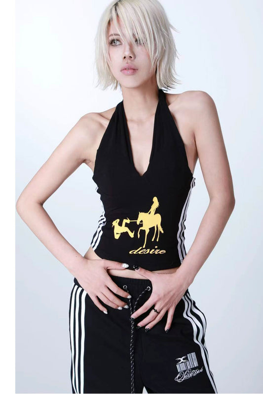 Gold Horse Striped Halter Camisole