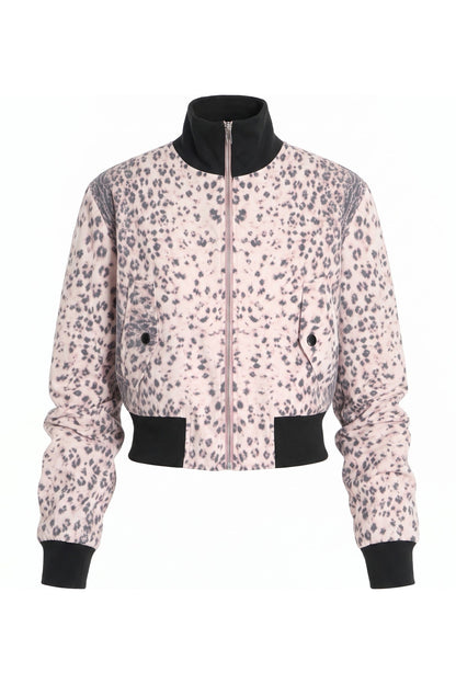 Pink Leopard Ribbed Cropped Jacket
