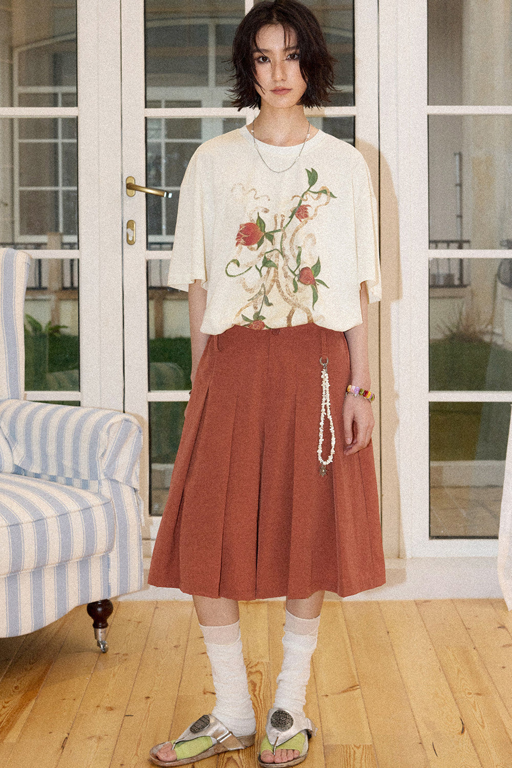 Mid-Length A-Line Pleated Skirt Pants