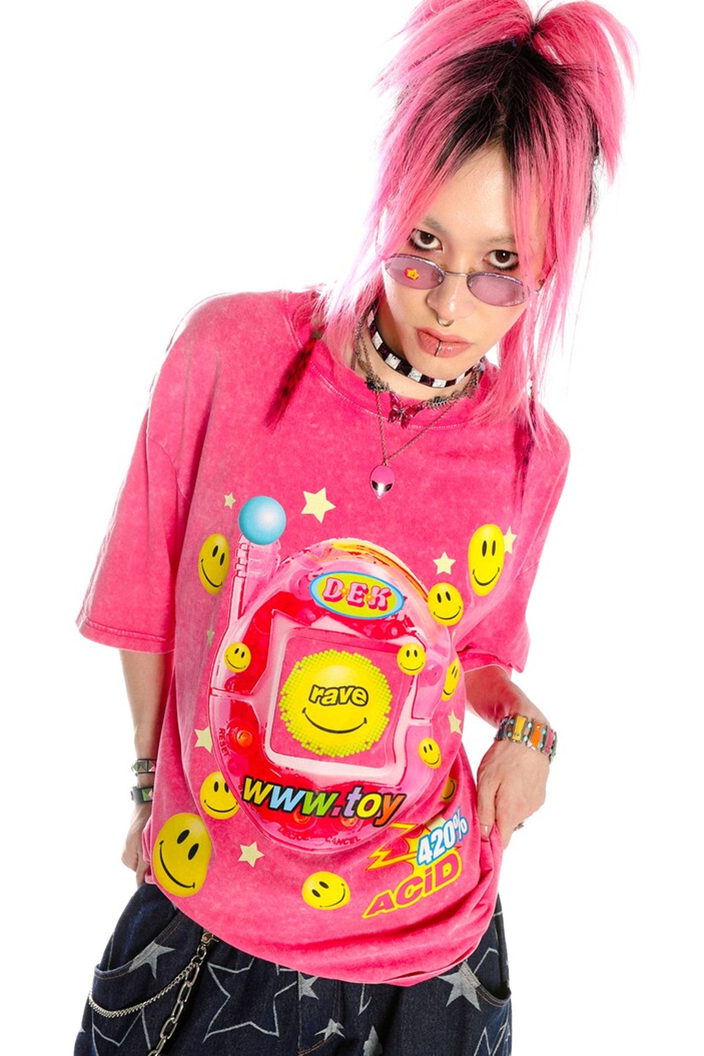 Blusa rosa Barbie Y2K dopamina effetto tintura annodata