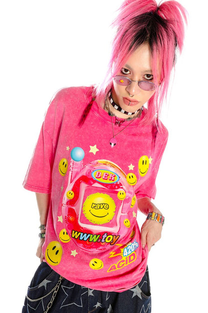 Blusa rosa Barbie Y2K dopamina effetto tintura annodata