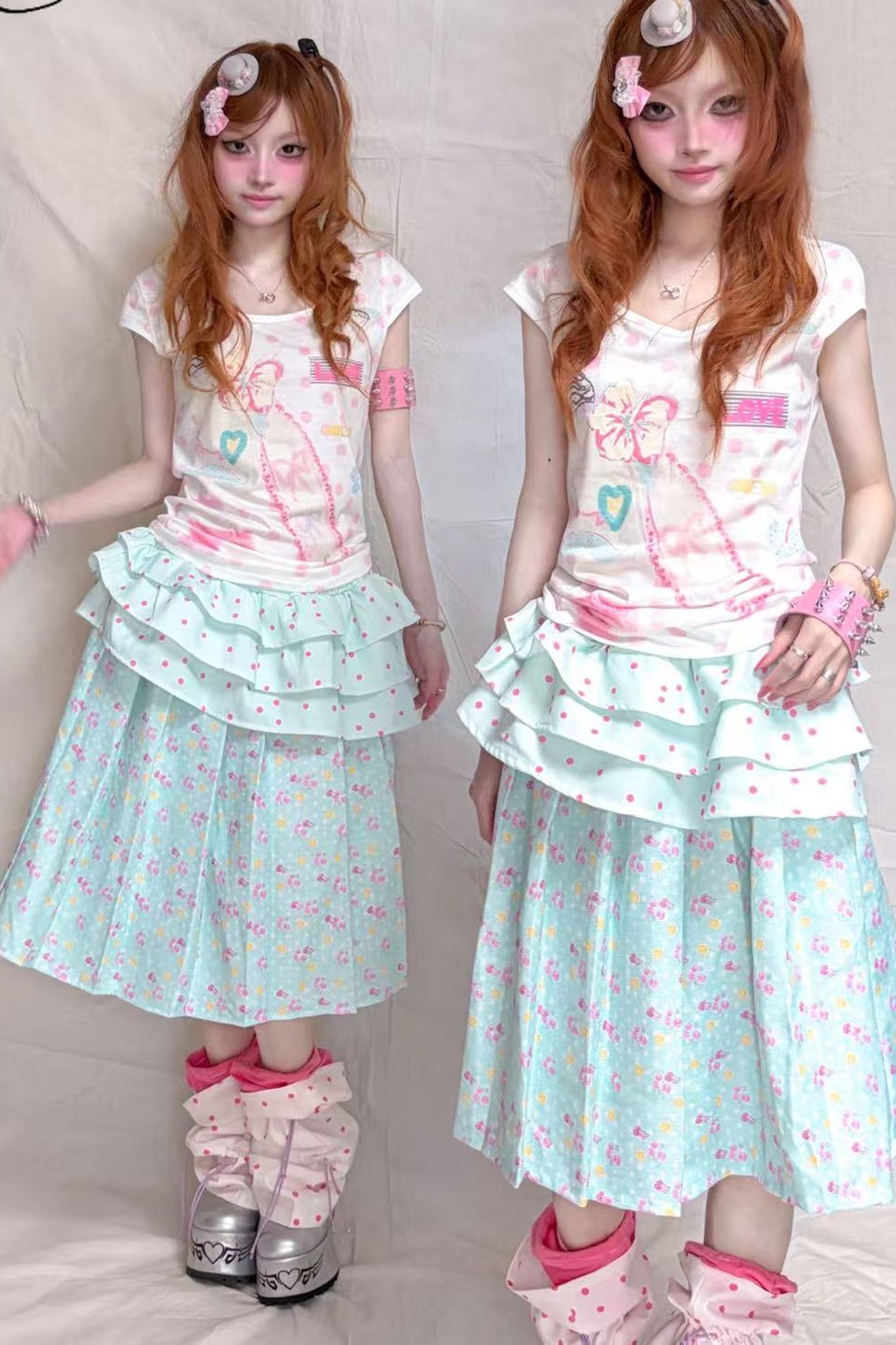 Mint Floral Asymmetrical Skirt