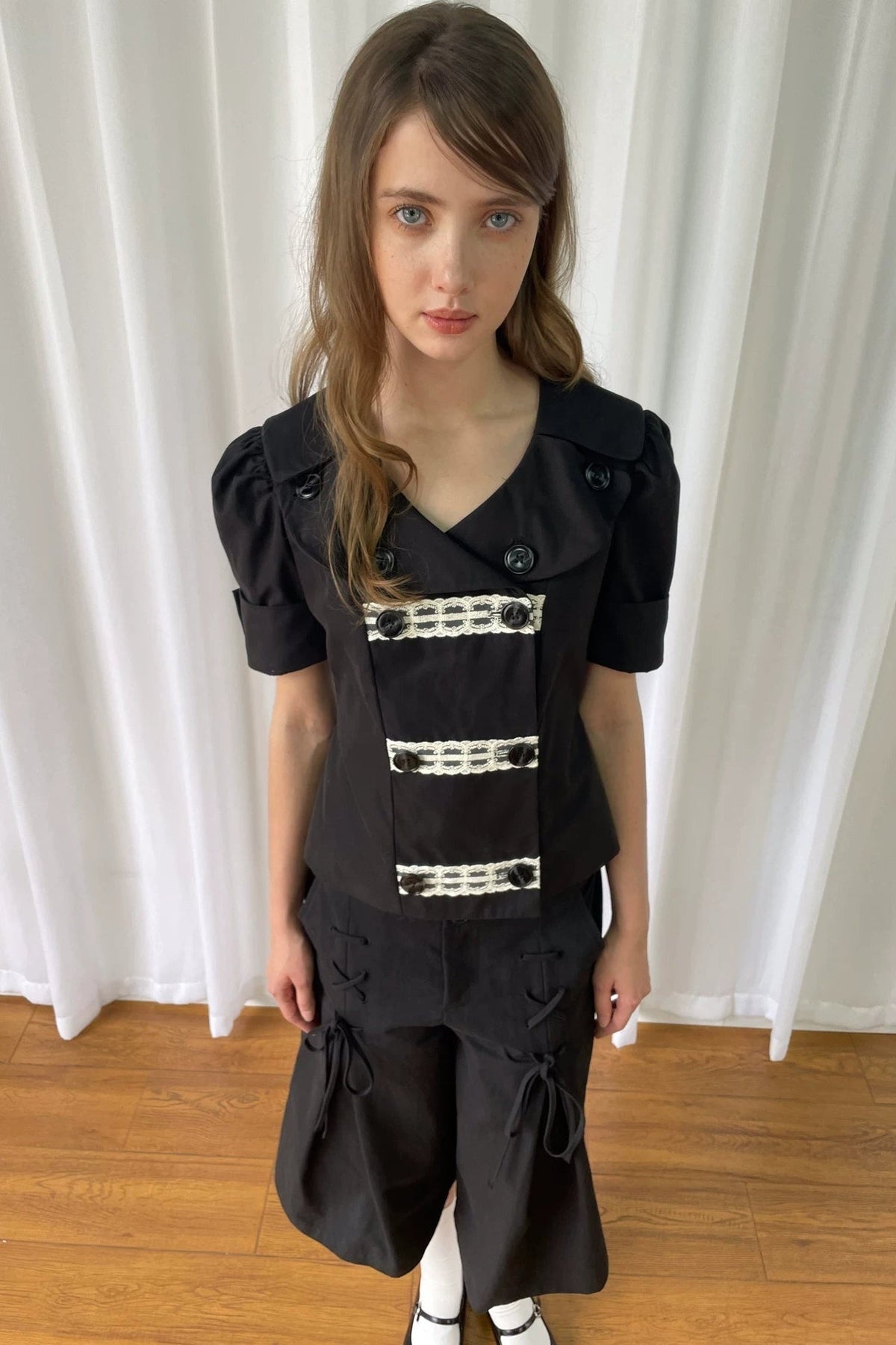 Trench Style Double-Breasted Lace Shirt