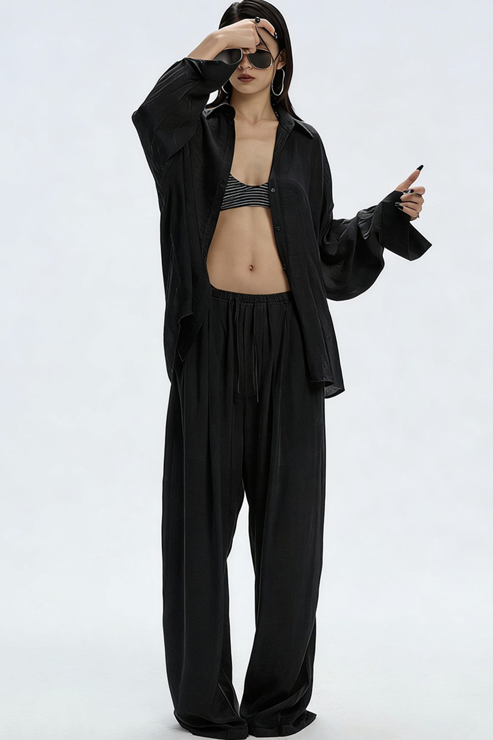 Black Textured Resort Shirt Pants Set-Up