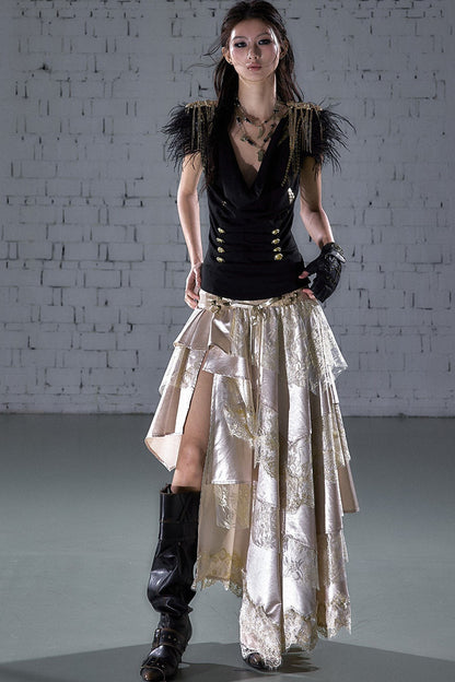 Gold Foil Feather Fringe Vest