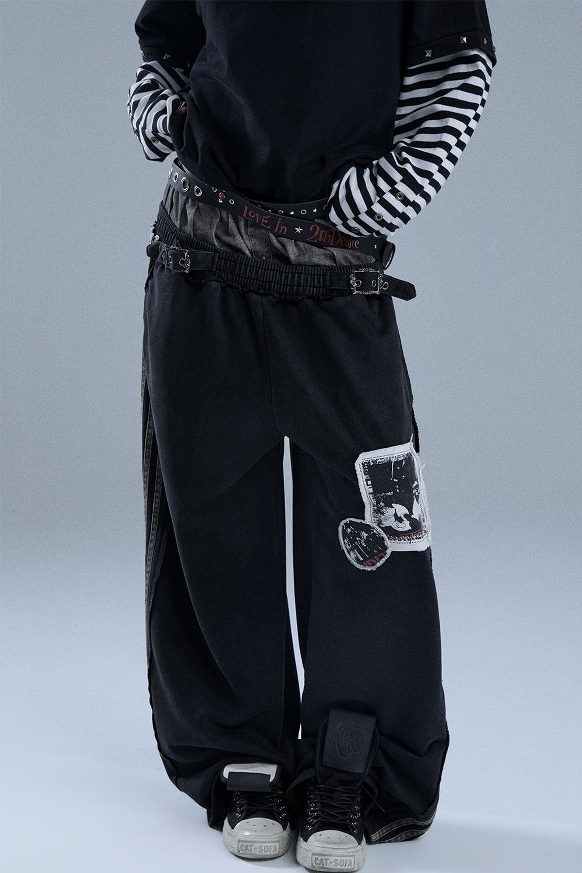 Layered-Look Patchwork Striped Pants