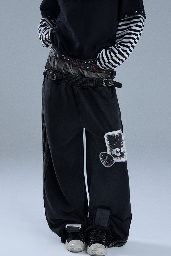 Layered-Look Patchwork Striped Pants