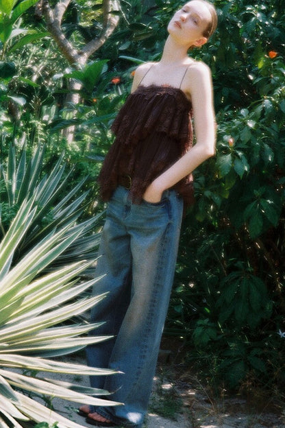 Vintage Hand-Painted Wide Leg Jeans Set