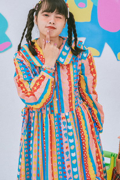 Langarmkleid mit Kindergarten-Paradies-Print