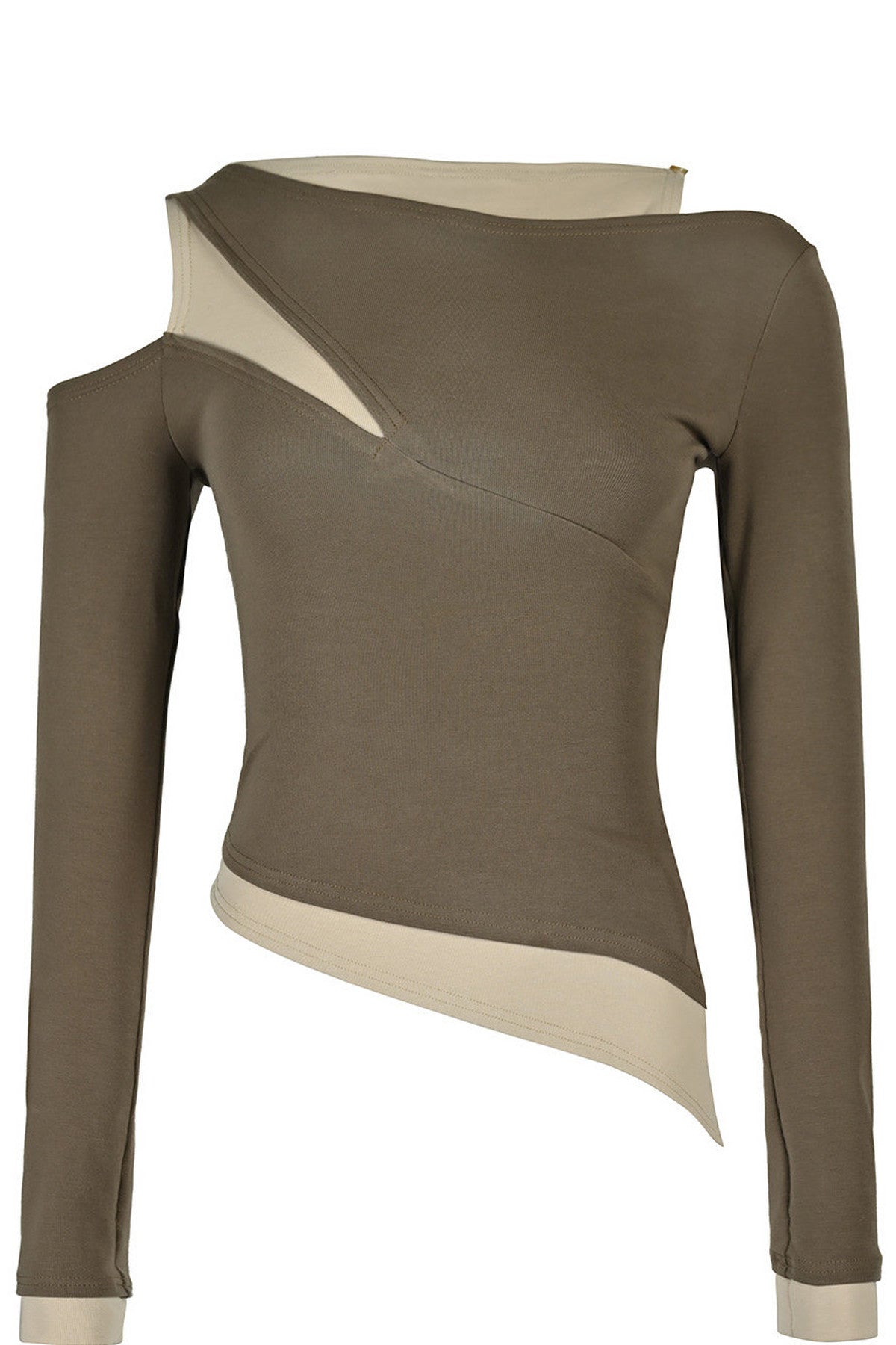 Layered-Look Patchwork Hollow Long-Sleeve T-shirt