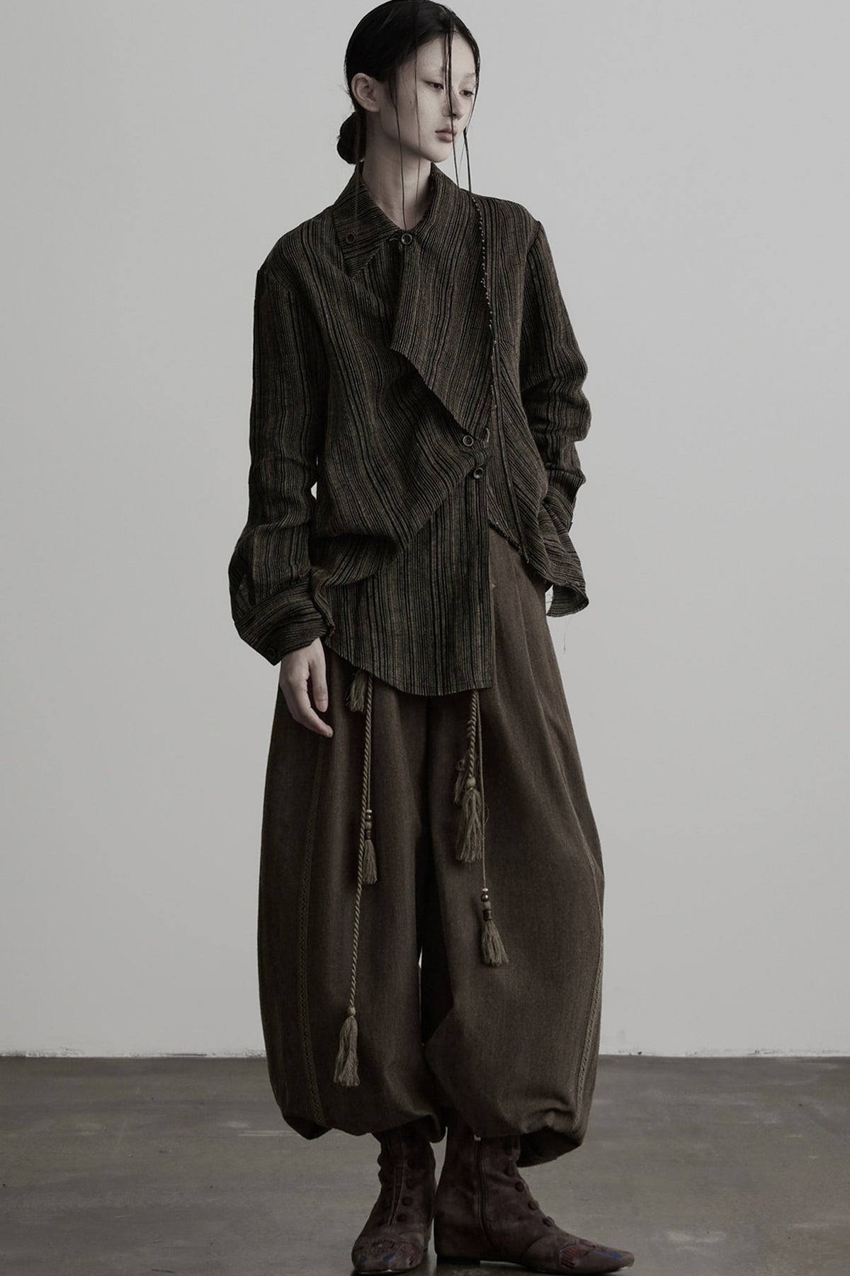 Multi-Belt Straight-Leg A-Line Wide Pants