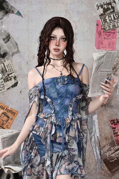 Butterfly Print Off-Shoulder Camisole