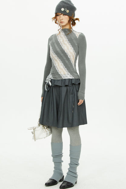 Gray Lace Knit Top