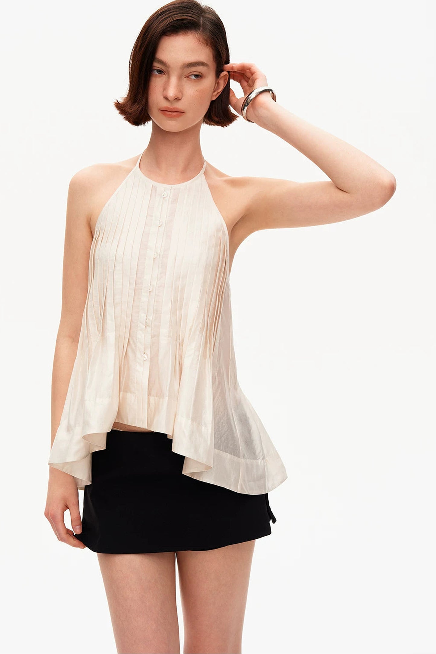 Acetate Tencel Pleated Halter Camisole