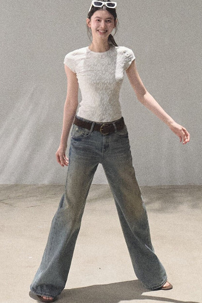 Vintage Hand-Painted Wide Leg Jeans Set