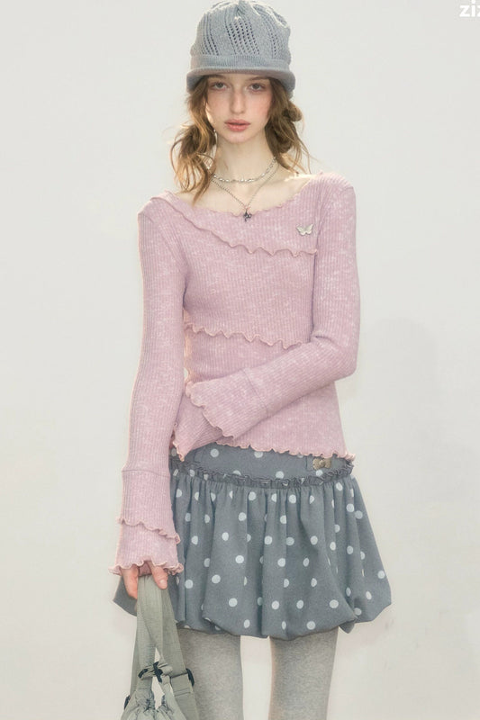 Pink Bell Sleeve Knit Top