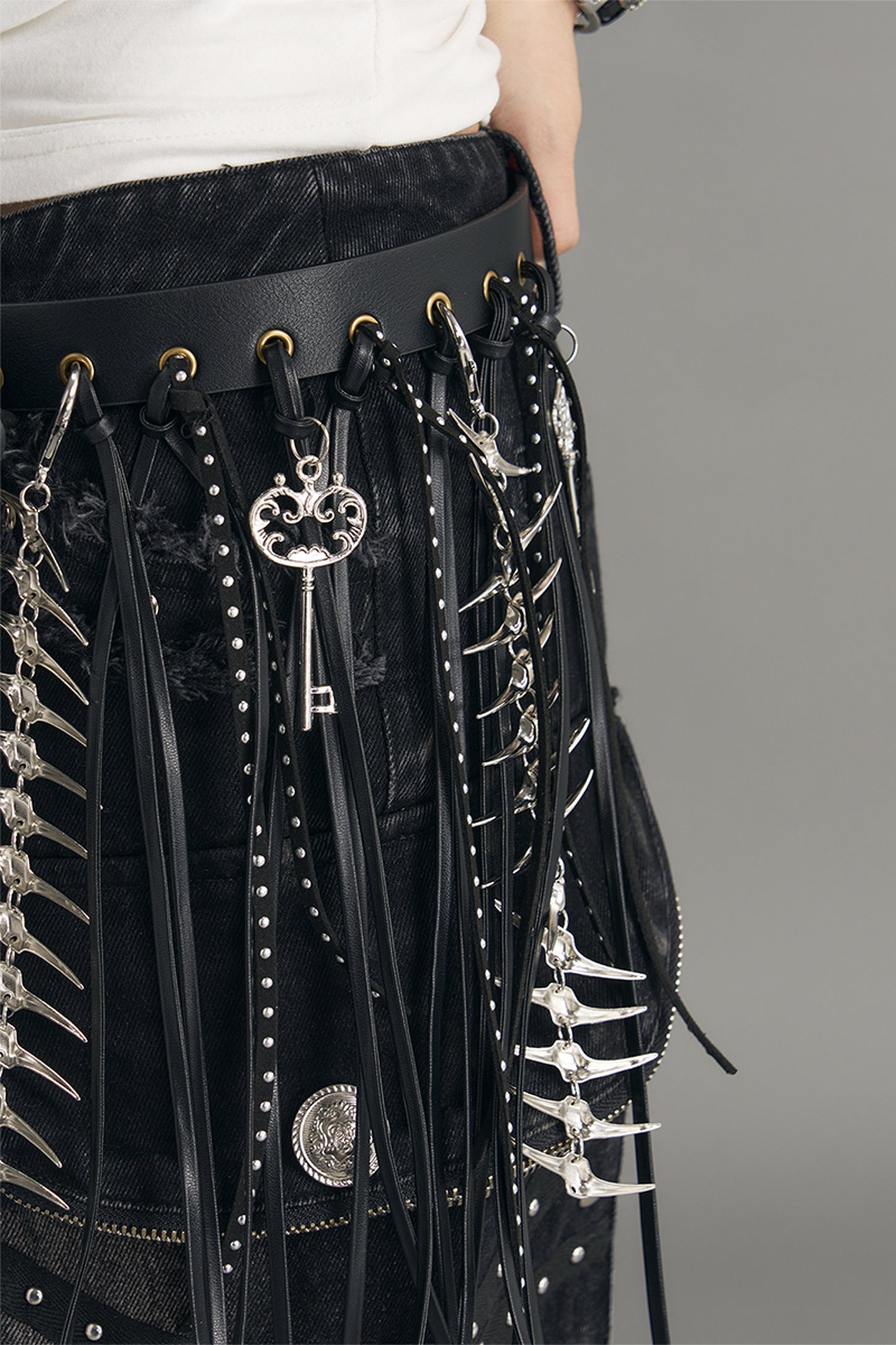 Punk Y2K Tassel Metal Chain PU Leather Belt