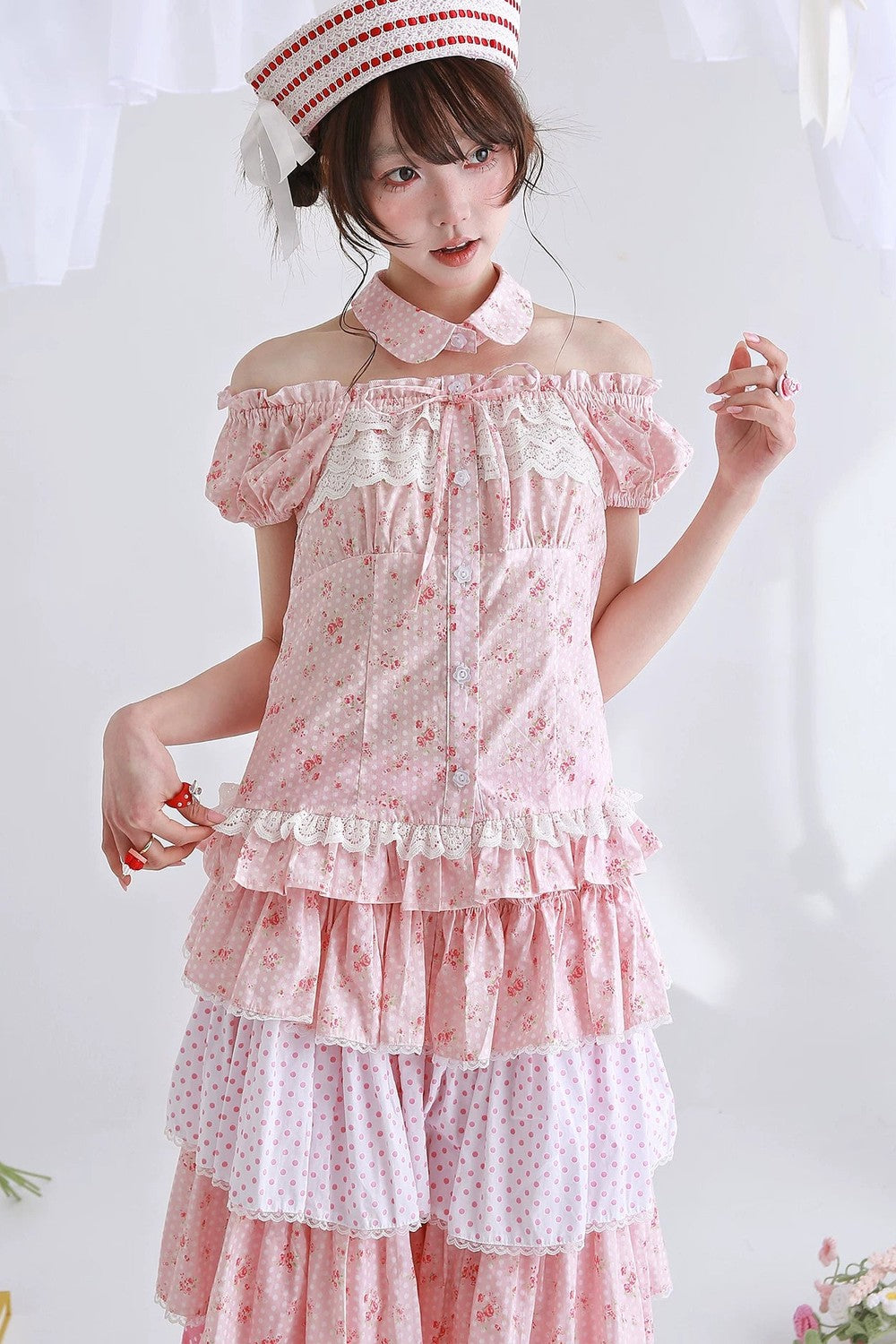Pink Retro Lolita Polka Dot Blouse