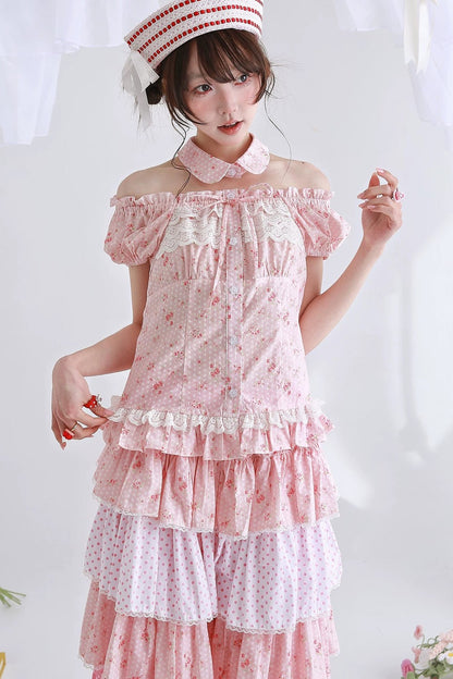 Pink Retro Lolita Polka Dot Blouse