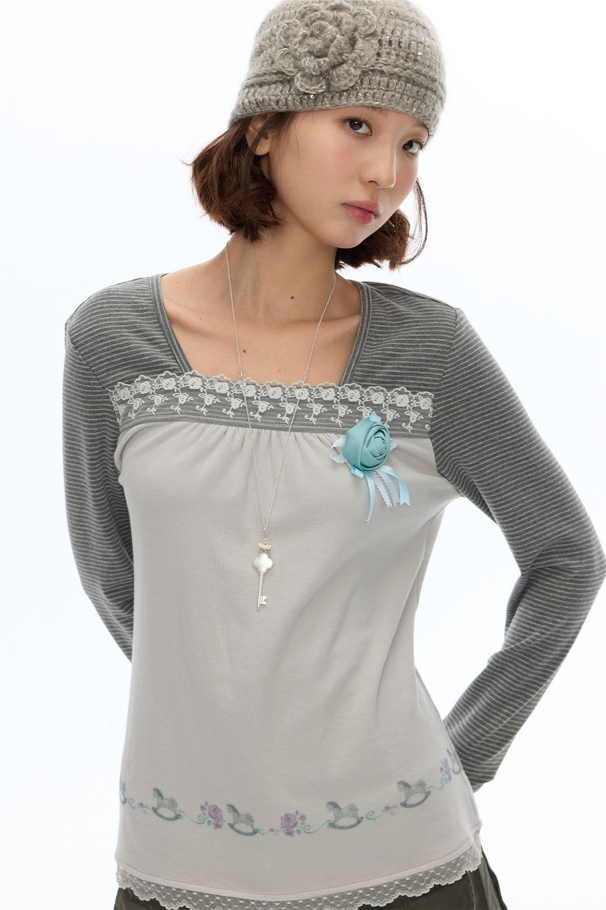 Striped Patchwork Lace Top
