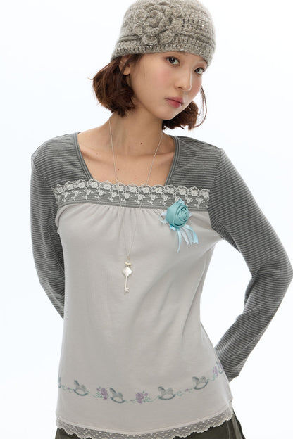 Striped Patchwork Lace Top