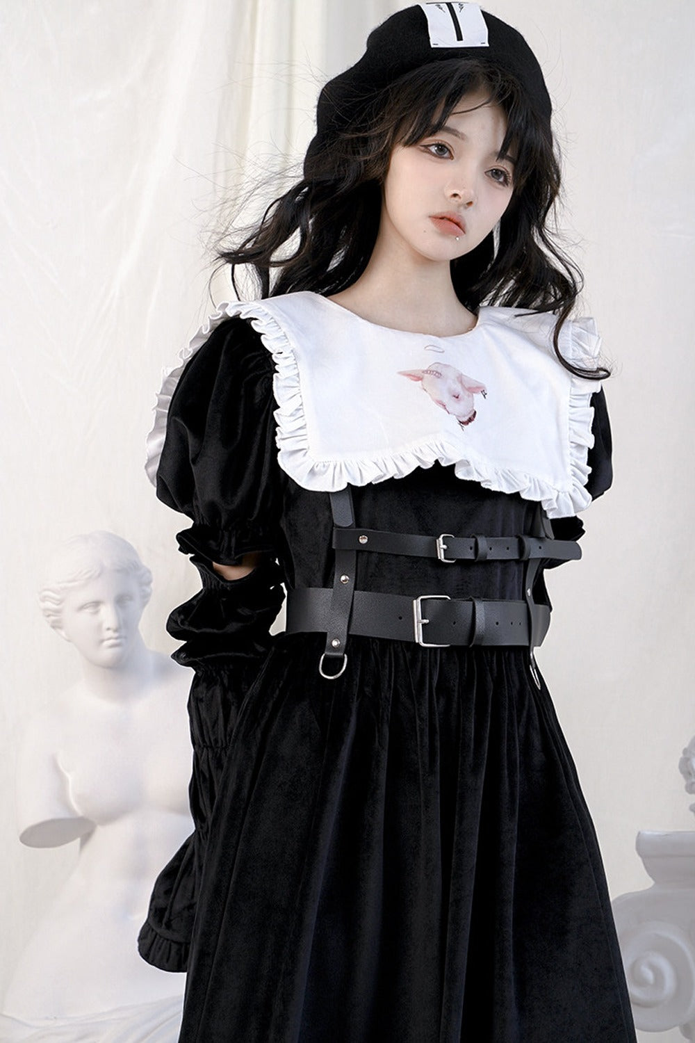 십자가 장미 울 베레모