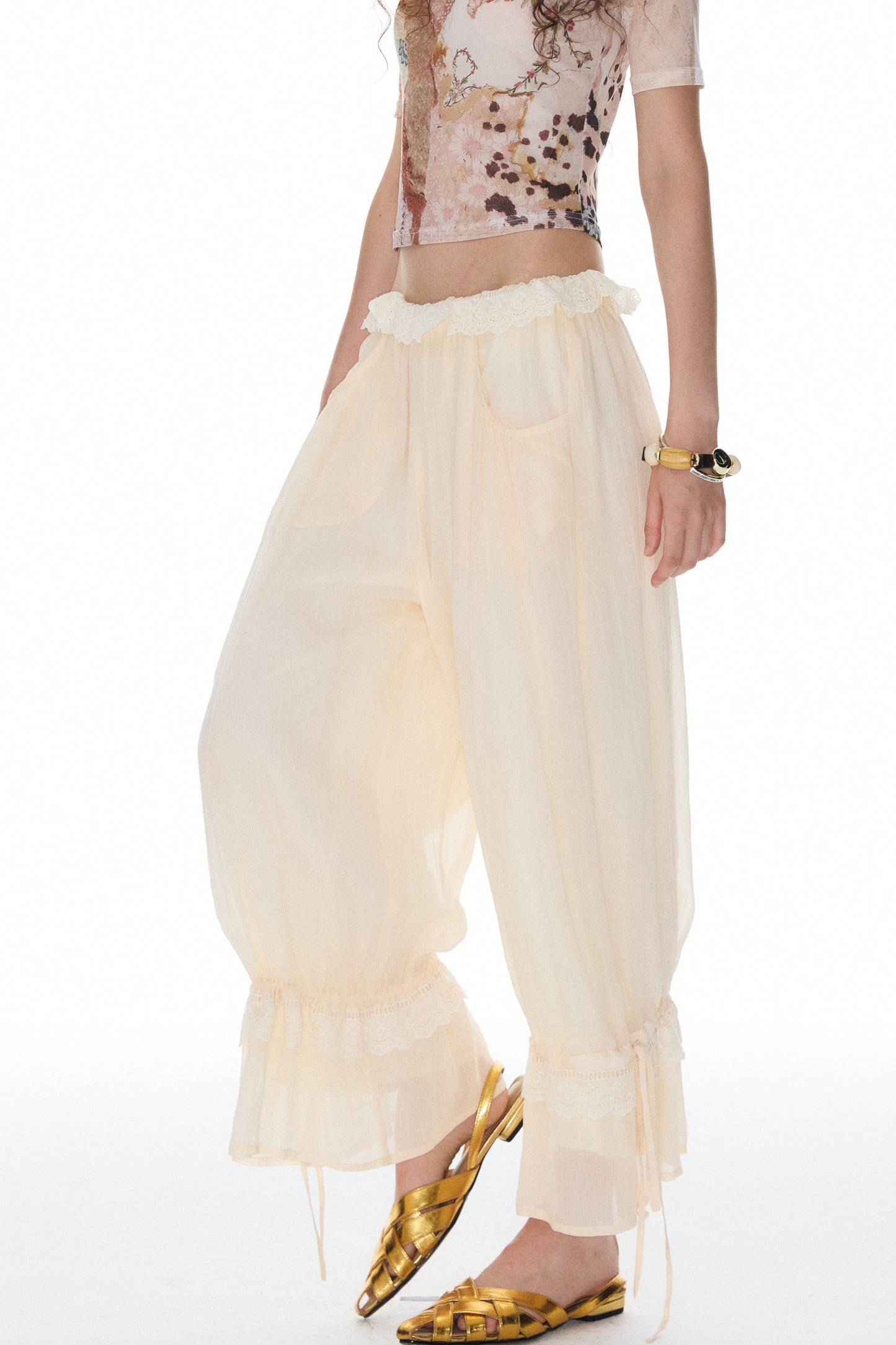 Beige Lace Lantern Pants