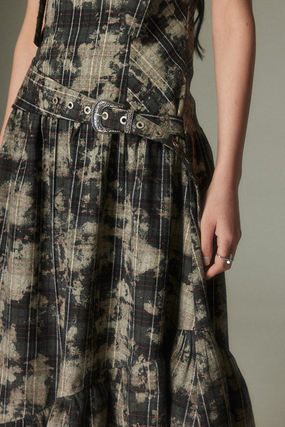 Retro Adjustable Plaid Dress