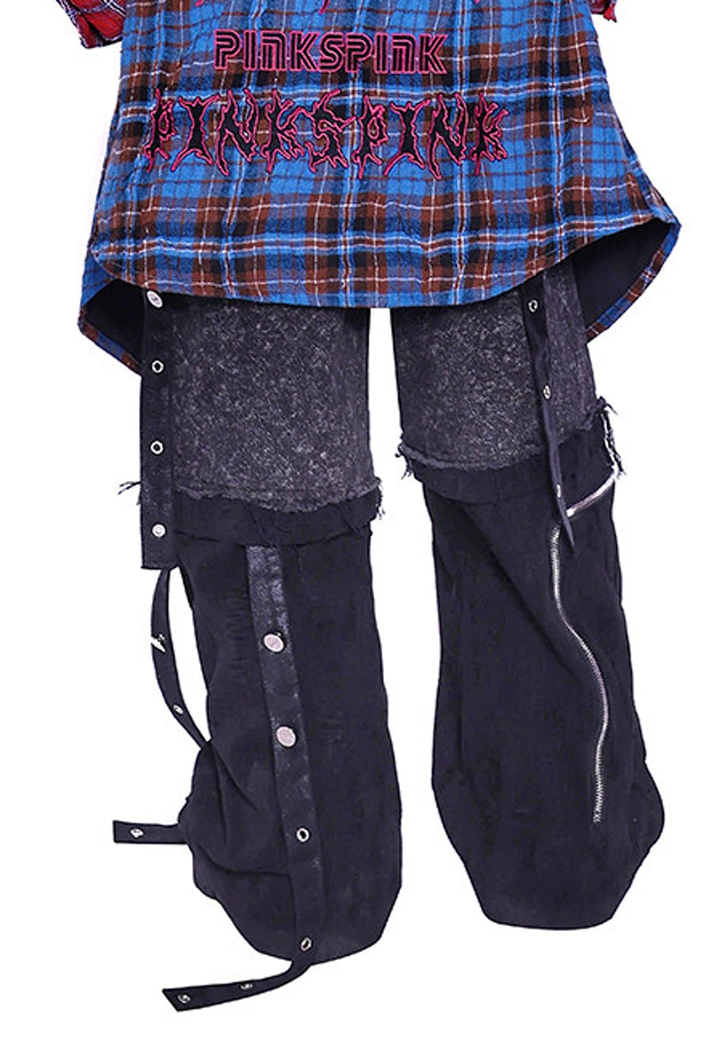 Stacked Patchwork Studded Belt Jeans