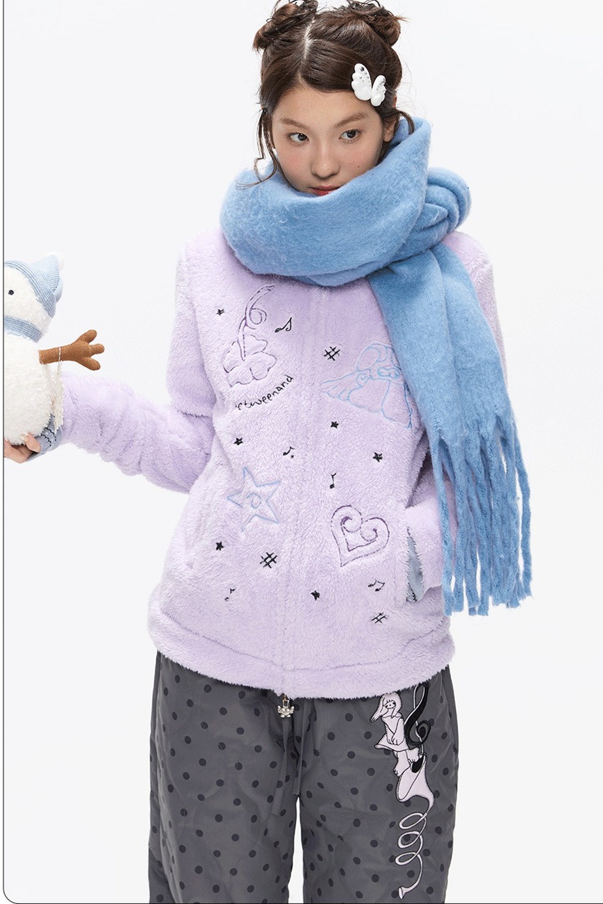 Embroidered Plush Fleece Coat