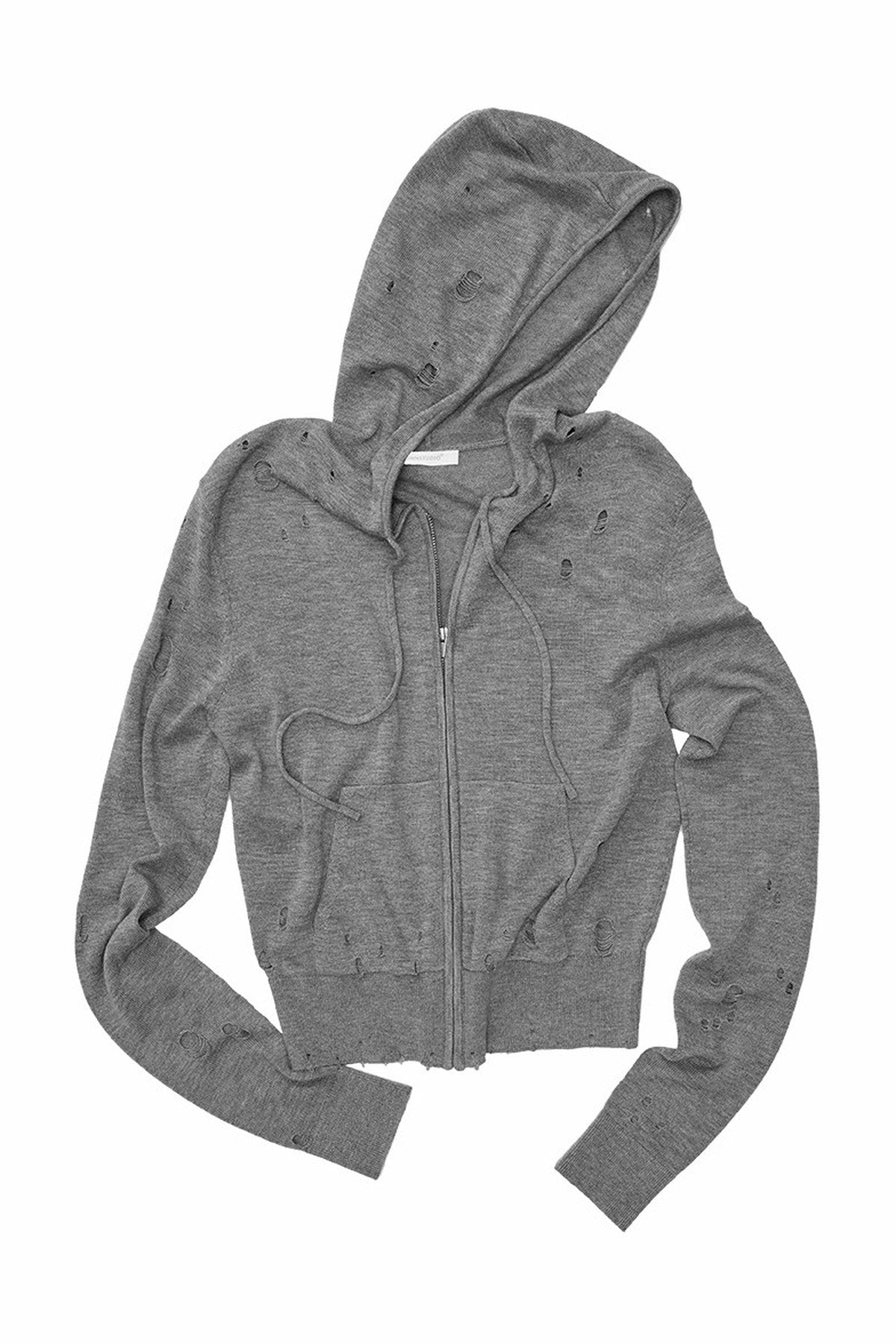Distressed Hooded Knit Cardigan