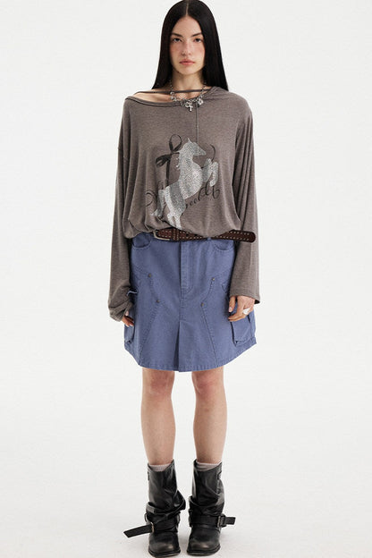 Distressed Rhinestone Off-Shoulder Top