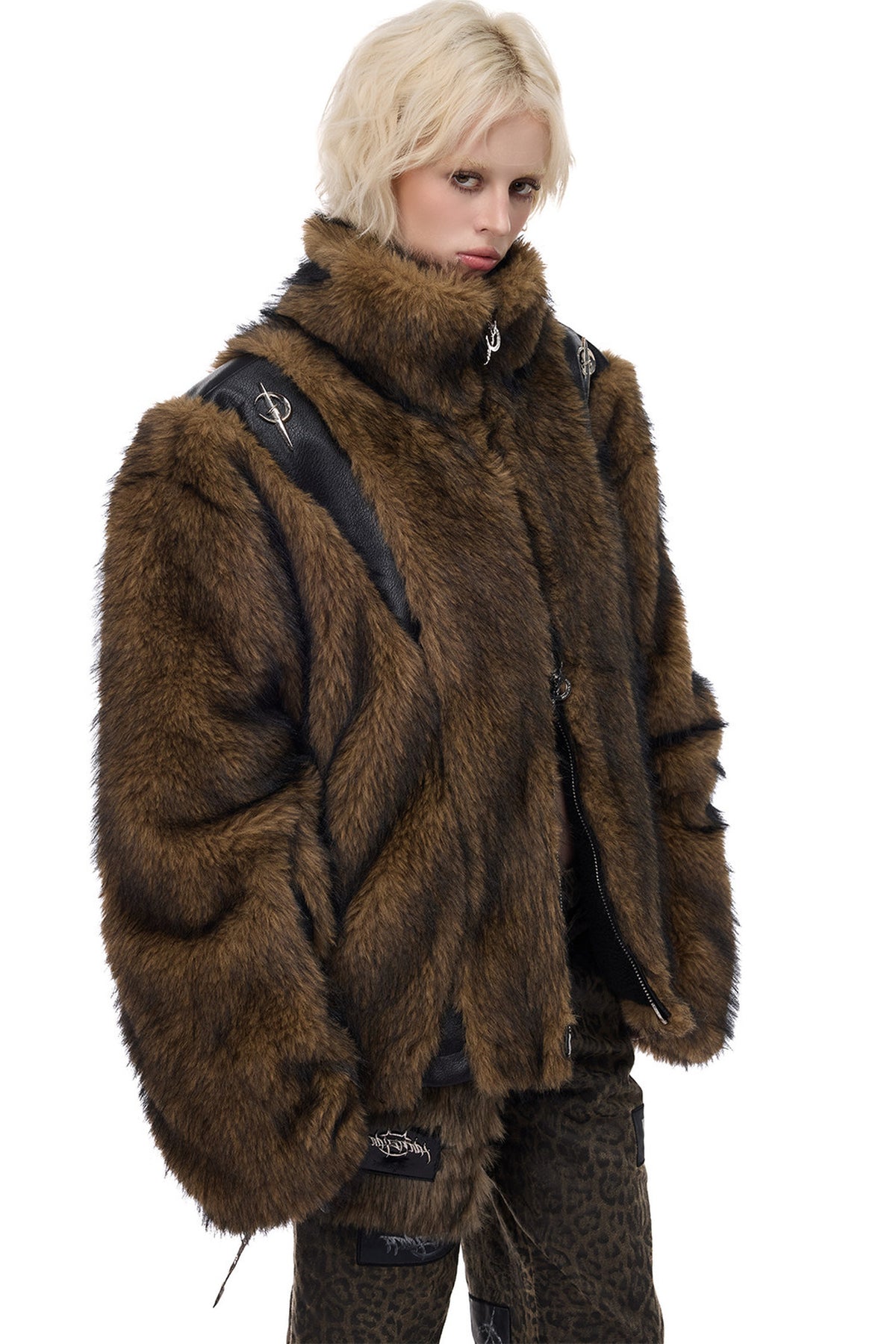 Y2K Leather Spliced Fur Jacket