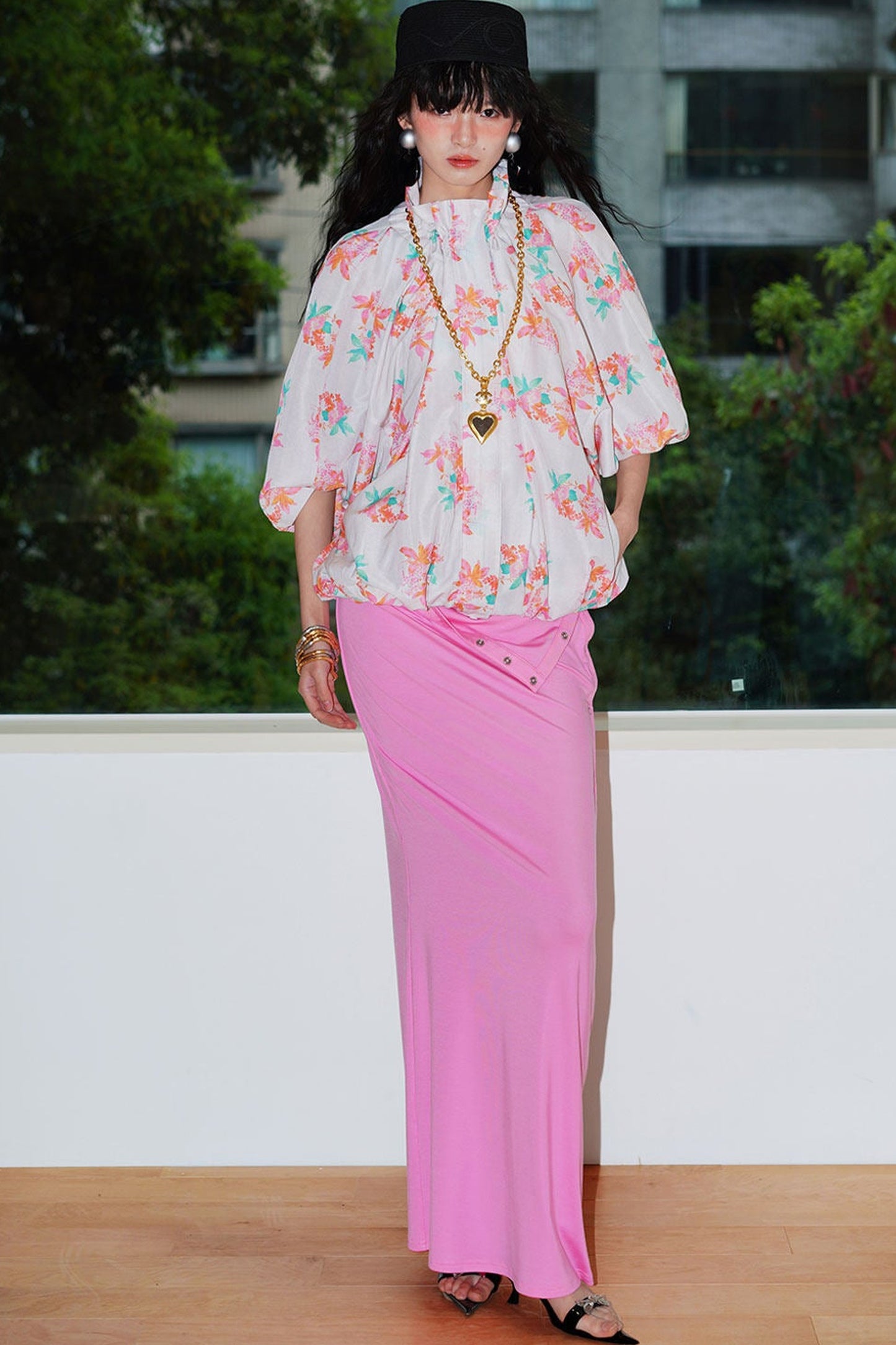 Retro Color-Block Lyocell Skirt