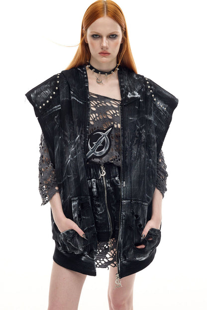 Cat Ear Studded Sleeveless Jacket Vest