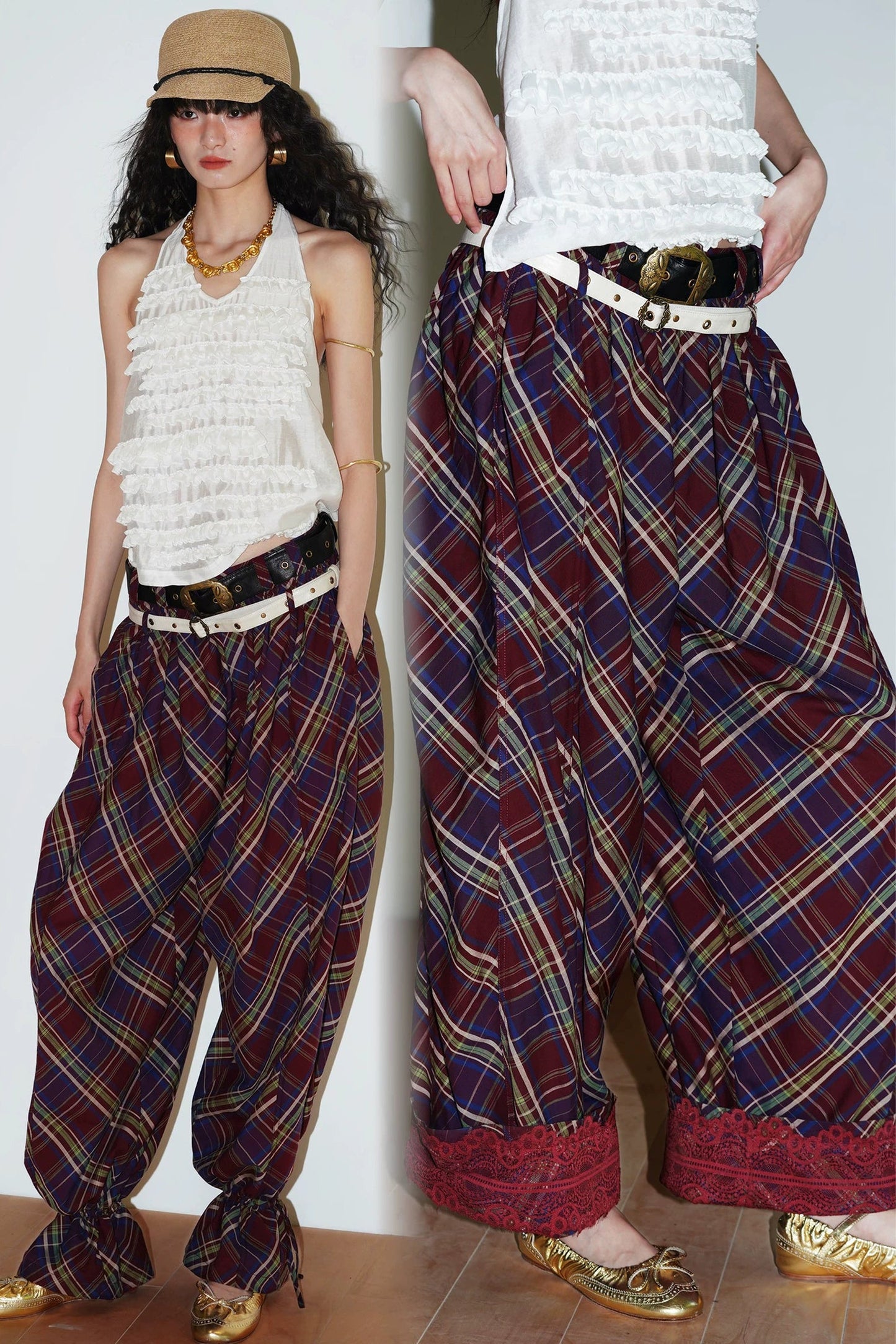 Retro Plaid Cotton Pants