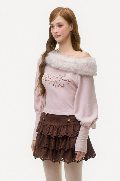 Off-Shoulder Fox Fur Knit Top