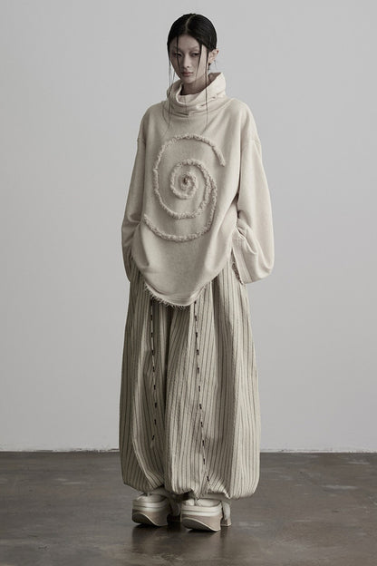 Spiral Embroidery Loose Long-Sleeve Sweatshirt